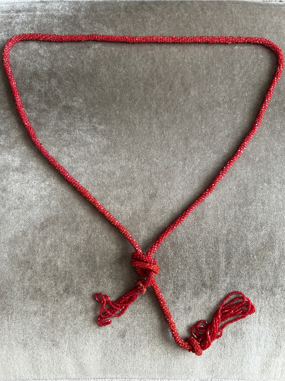 Vintage Red Beaded Knot Necklace